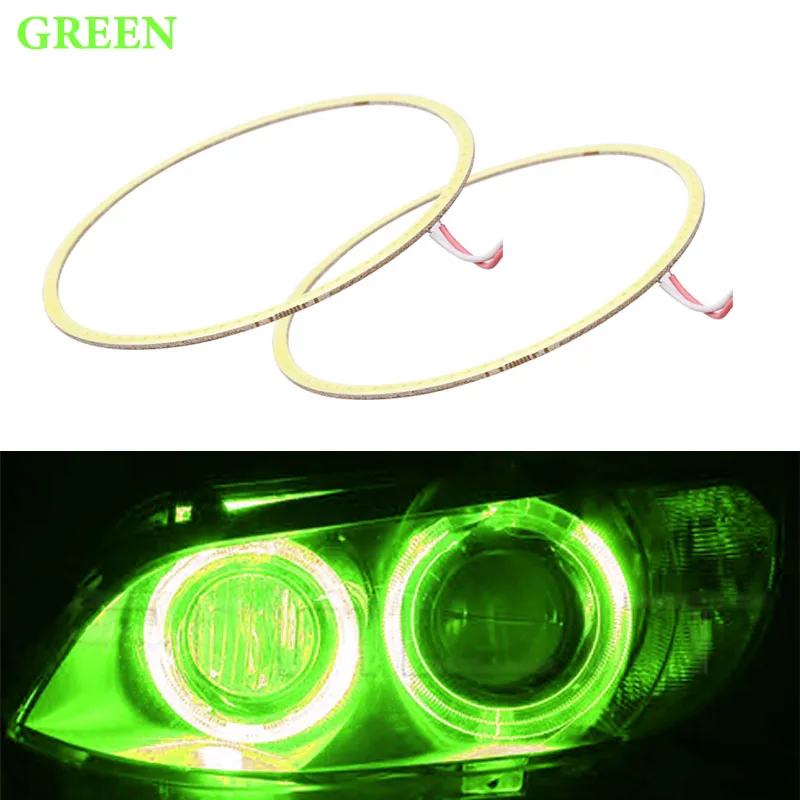 Зеленый 2 шт. автомобиль Ангельские глазки Led 60/70/80/90/100/110/120 мм COB Halo светодиодная кольцевая для E46 E60 головной светильник DRL Дневной светильник глаза ангела фары 12V - Цвет: Зеленый