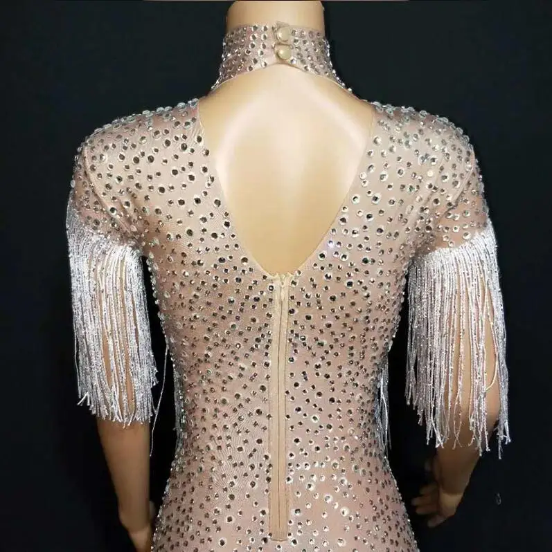 

Sparkly Crystals Big Stretch Dress Women's Evening Party Wear Full Rhinestones Tassel JAZZ Dress Prom Birthday Celebrate Outfit