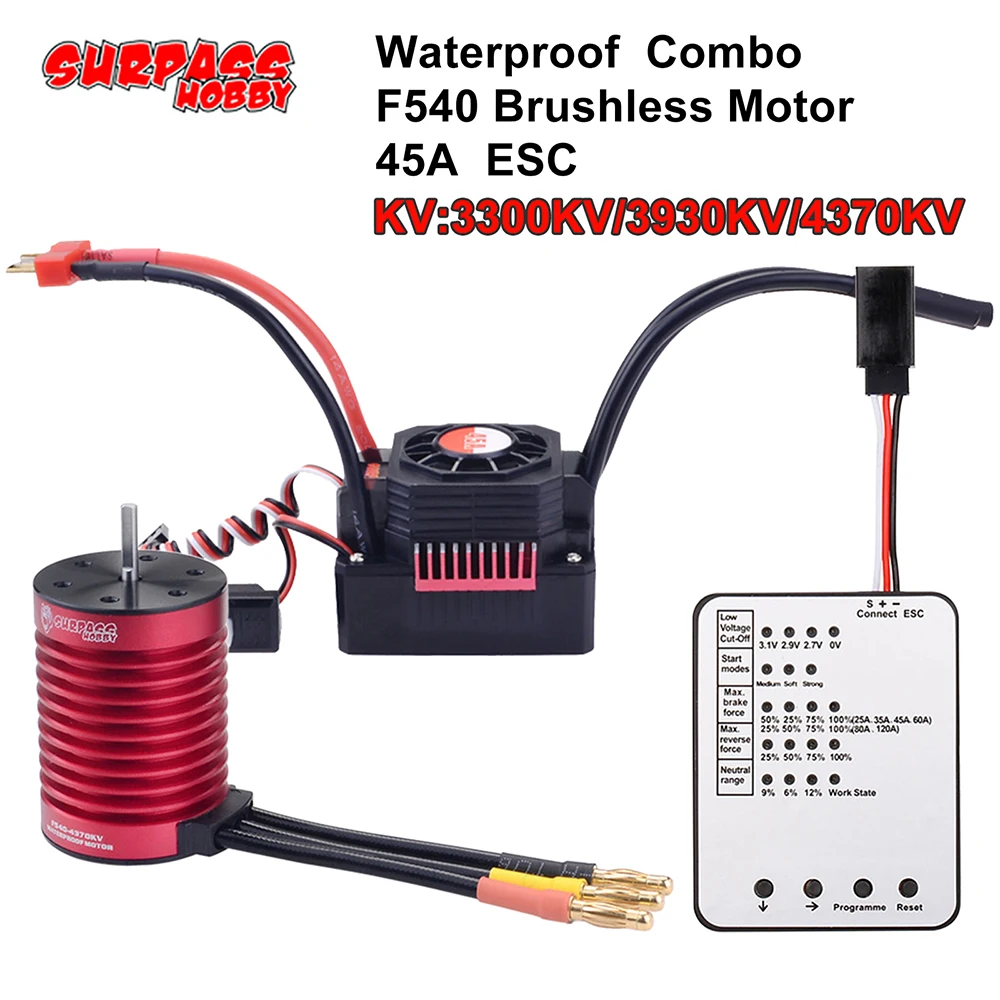 

SURPASSHOBBY KK F540 Waterproof Combo 4370KV 3930KV 3300KV Brushless Motor w/ 45A ESC for Tamiya Axial Redcat 1/10 RC Car