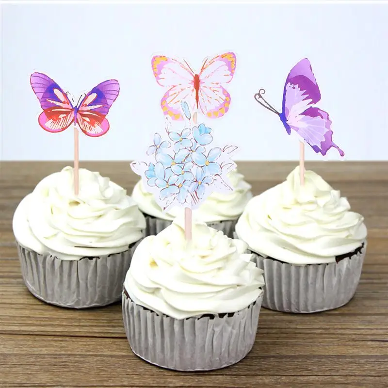 24 шт. топперы для капкейков бумажная Милая бабочка цветочный узор медиаторы