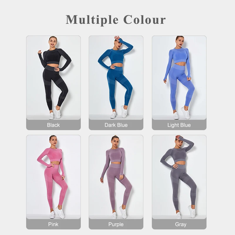 

YOSOEY 2/3/4pcs Women Seamless Yoga Set Gym Fitness Clothing High Waist Leggings+Long Sleeve Shirts Sports Bra Sportswear Suits