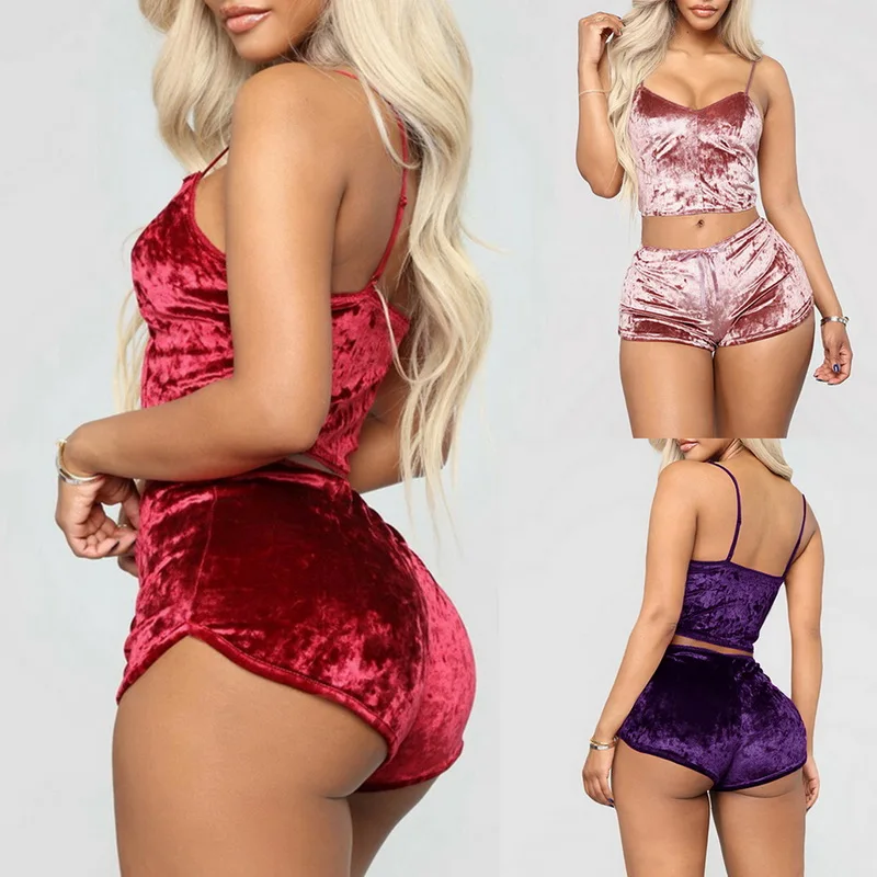 

Ladies Pajama Set Cute Print Pattern Sleepwear Silk V Neck Sexy Pijama Satin Night Home Suits Wear Sleeveless Top And Shorts