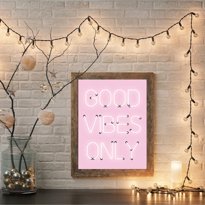 Good Vibes Only Quote Prints Neon Lights Sign Inspirational Poster Pink Quotes Wall Art Decor Canvas Painting Aesthetic Room Dec | Дом и сад