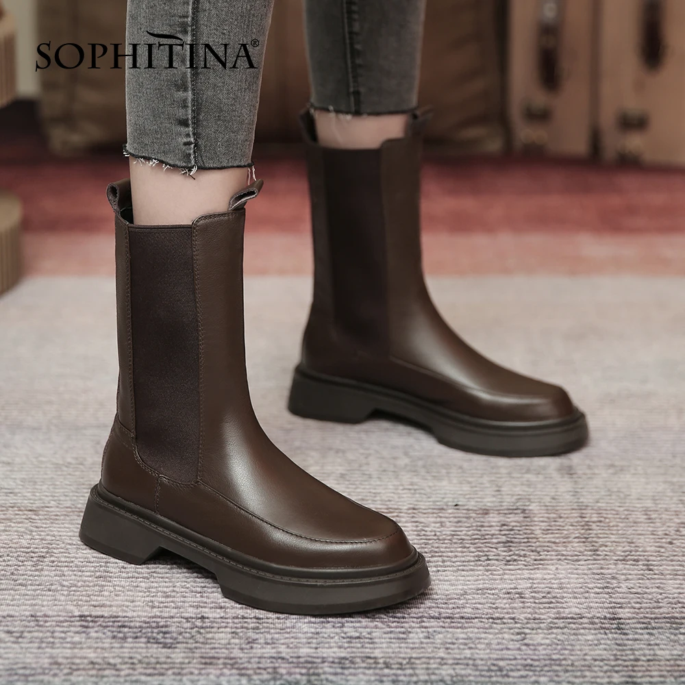 

Ботинки-челси женские из натуральной кожи, Нескользящие, с круглым носком