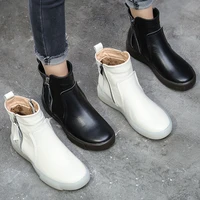 peipah women genuine leather short boots ladies platform shoes woman flat with solid winter ankle boots female motorcycle boots