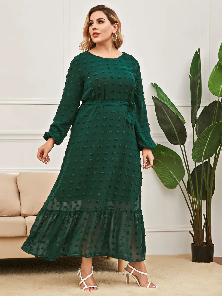 Женское элегантное платье размера плюс длинная юбка с круглым вырезом и длинным