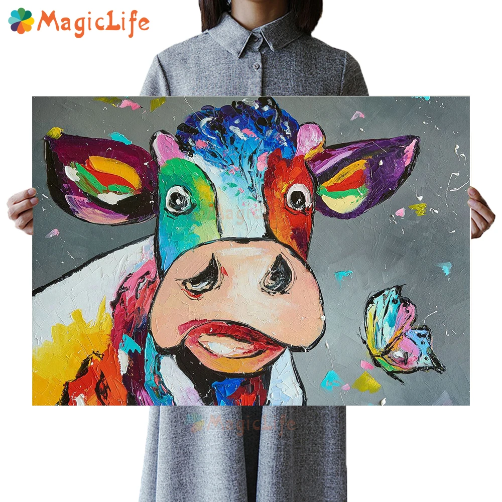 

Colorful Printed Cow Animals Nordic Poster Butterfly Wall Pictures For Living Room Wall Art Canvas Painting Home Decor Unframed