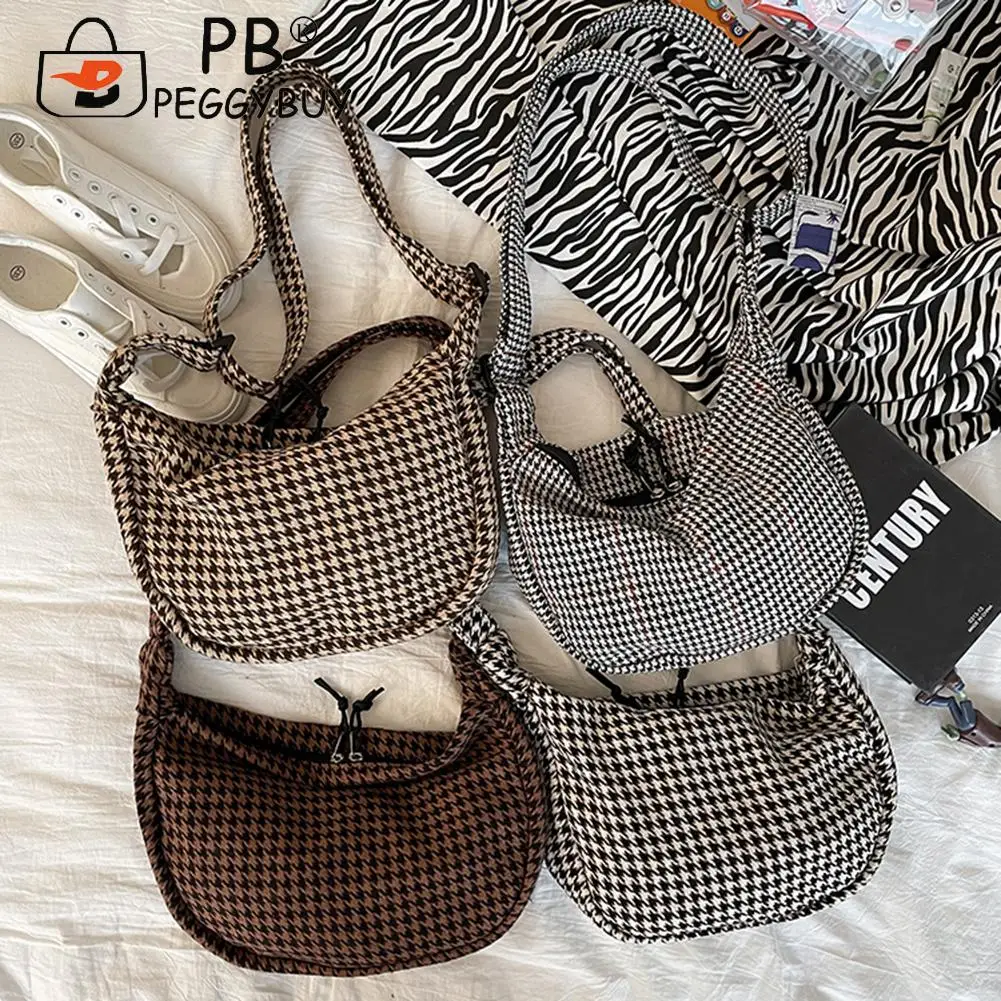 

Винтажная дизайнерская сумка через плечо с клетчатым принтом, Женская Повседневная универсальная вместительная Холщовая Сумка с молнией и...