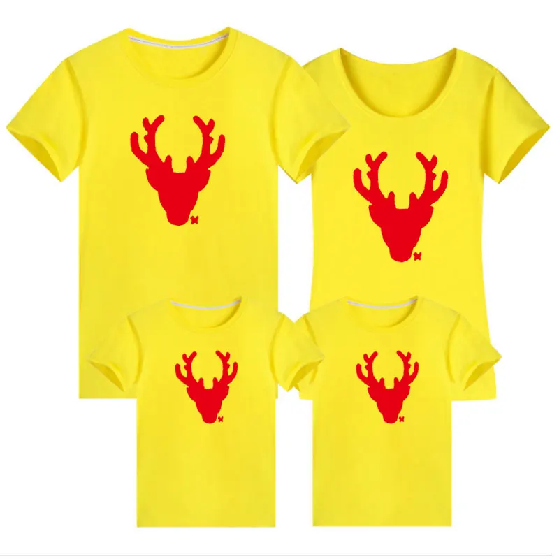 Рождественская семейная одежда футболка с рождественским мультяшным оленем для