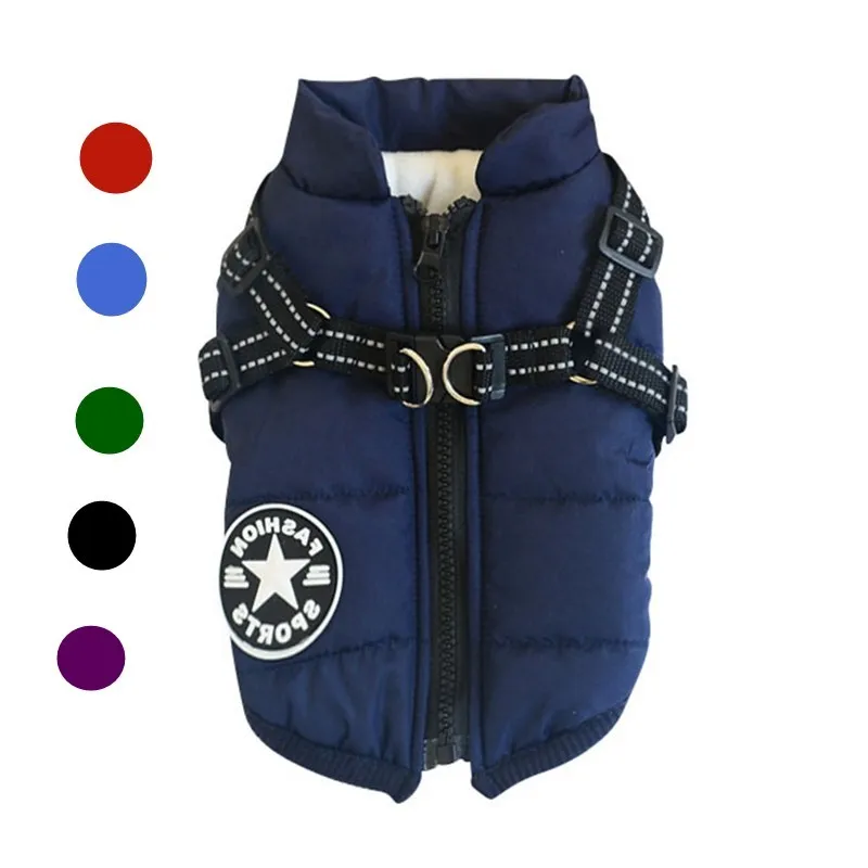 

Большая куртка для домашних питомцев С упряжкой зимняя теплая одежда для собак наряды для Лабрадора бульдога водонепроницаемое пальто для ...