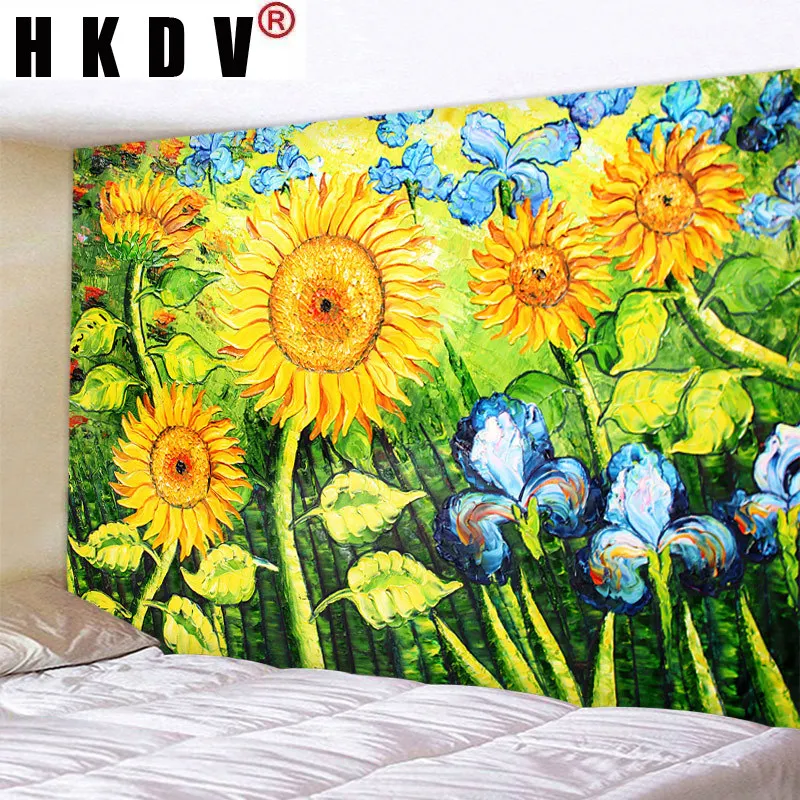 

HKDV Sunflower Painting Poster Picture Tapestry Wall Hanging Wall Covering Rugs Background Cloth Beach Mat Blanket Art Home Deco