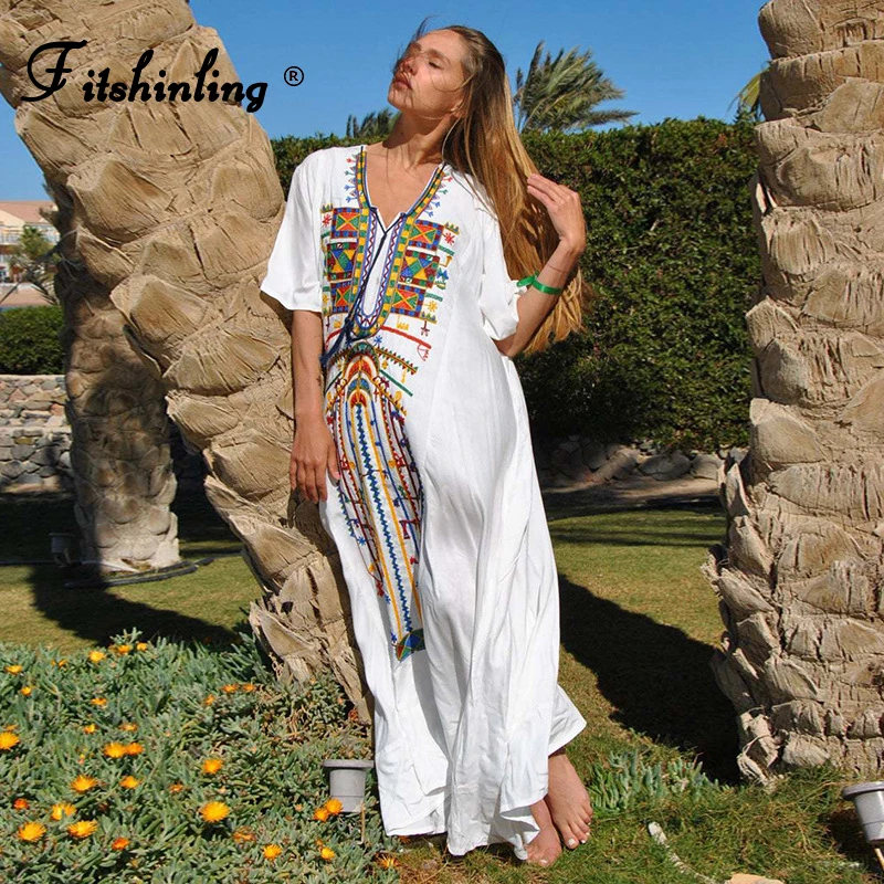 

Женское длинное платье с вышивкой Fitshinling, этническое винтажное пляжное платье-макси в богемном стиле, модная одежда на лето 2022