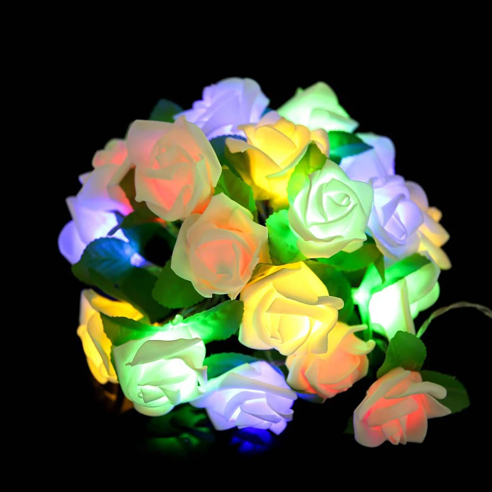 20LED на батарейках Роза цепочка цветов сказочные огни для свадьбы дома День рождения День Святого Валентина вечерние гирлянды Декор Luminaria - Испускаемый цвет: Colorful