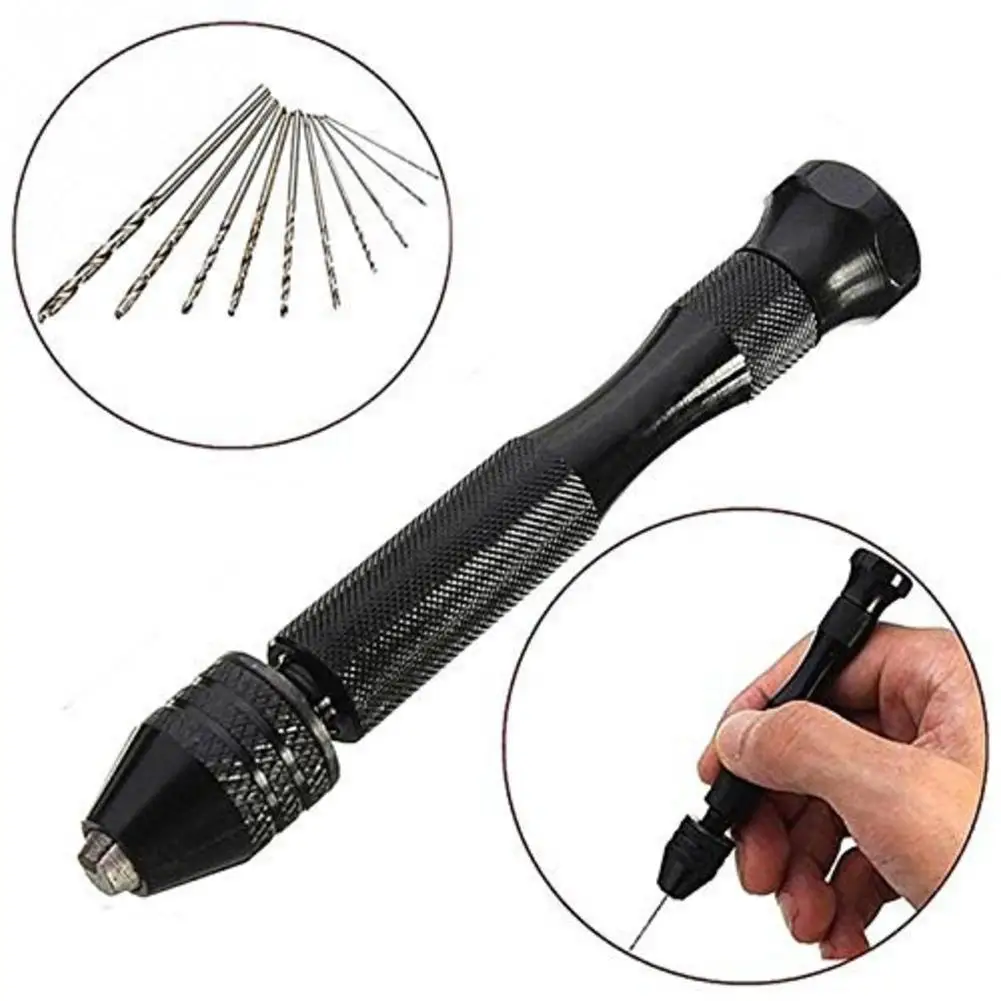 

Aluminum Mini Micro Hand Drill Keyless Chuck & 10pcs Rotary Tools Drills Twist D6V9