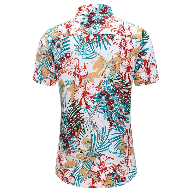 

Loldeal Fashionable Men Short Sleeve Shirt Buttoned Floral Batik Polyester Fiber Comfort