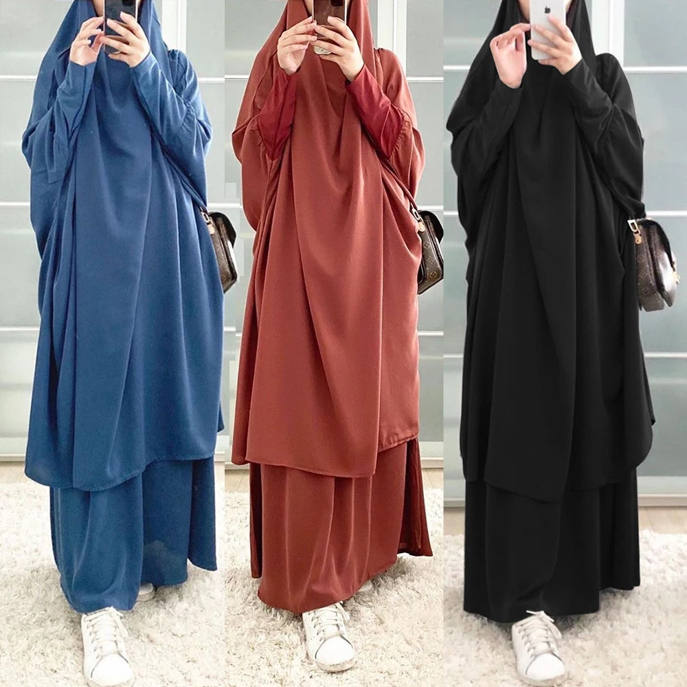 Рамадан мусульманская молельная набор одежды Для женщин с капюшоном платье хиджаб джилбаба Абаи комплект с юбкой и футболкой комплект одеж...