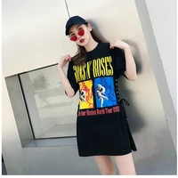 character fashion cartoon summer printed round collar of long style jacket loose string band short sleeve t shirt female yzh103