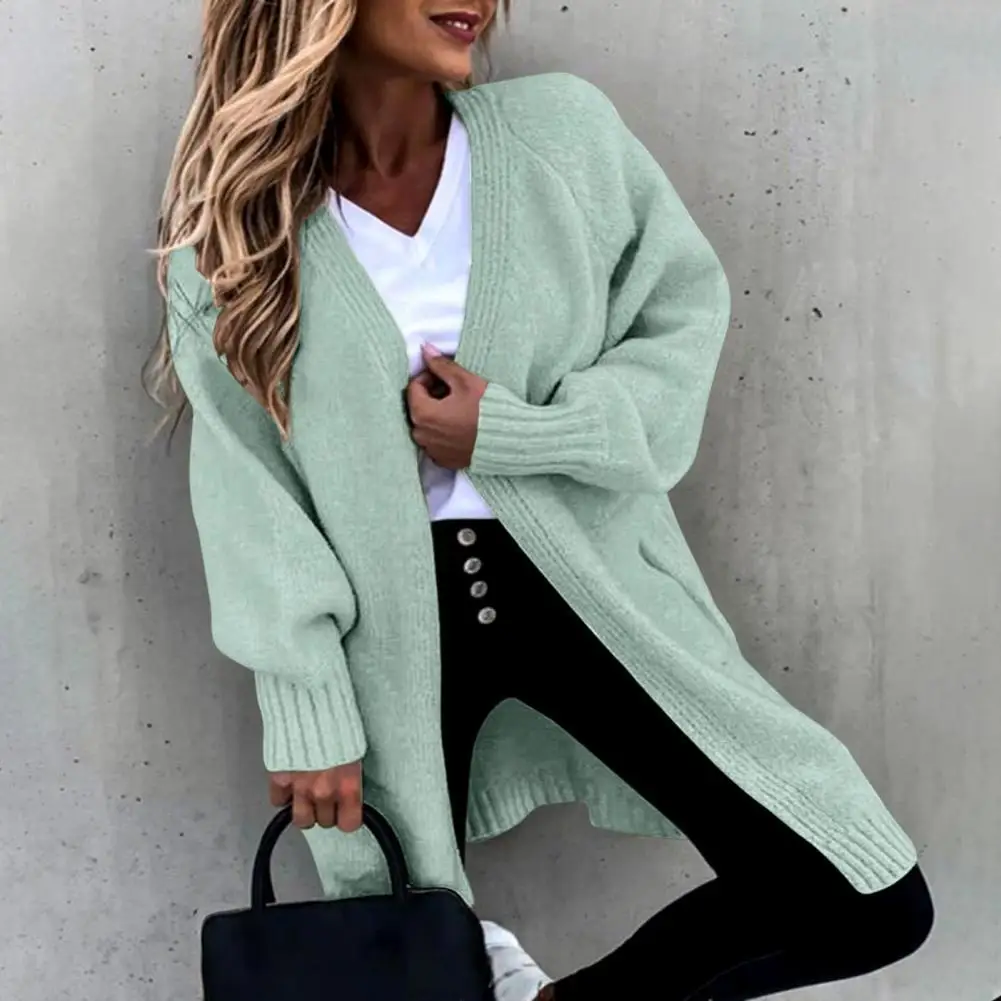

Повседневный свитер, женский Кардиган с длинным рукавом, манжеты с резинкой, однотонное пальто из акрилового волокна с открытой передней ча...
