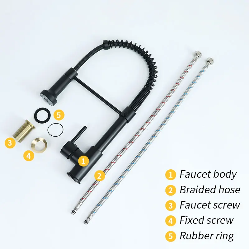 

Matte Black Mixer Tap Pull Down Kitchen Faucets Deck Mounted Flexible Pull Out Hot Cold Water Faucet Spring Style With Spray Tap