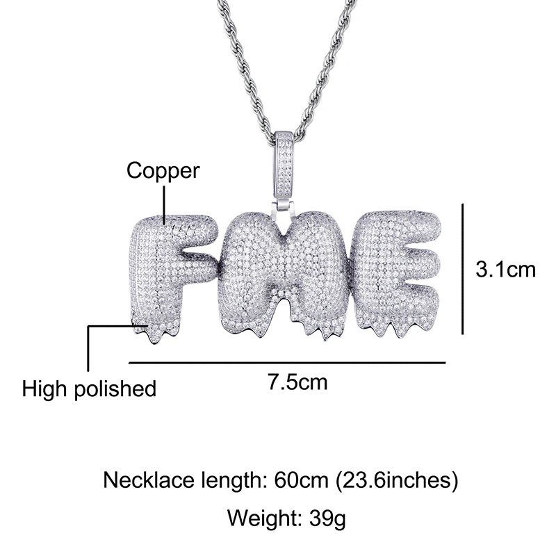 Хип-хоп обычай фианит Золотой ледяной пузырь цепочка с буквами подвески и