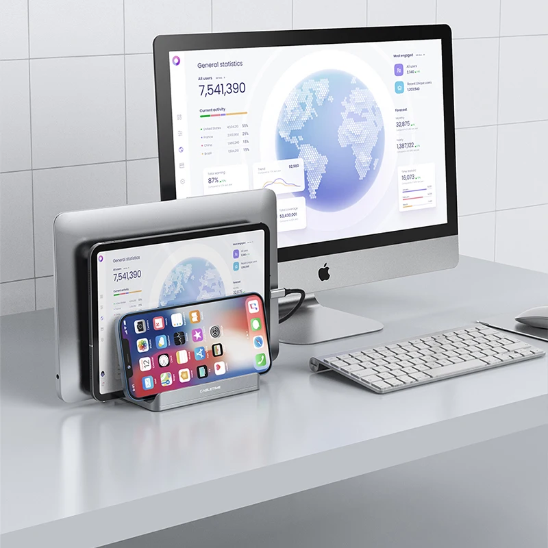 Фото CABLETIME Vertical Laptop Stand Aluminum Notebook Stand For MacBook Air Pro iPad HP Dell phone Dual Laptop Tablet Hold №3