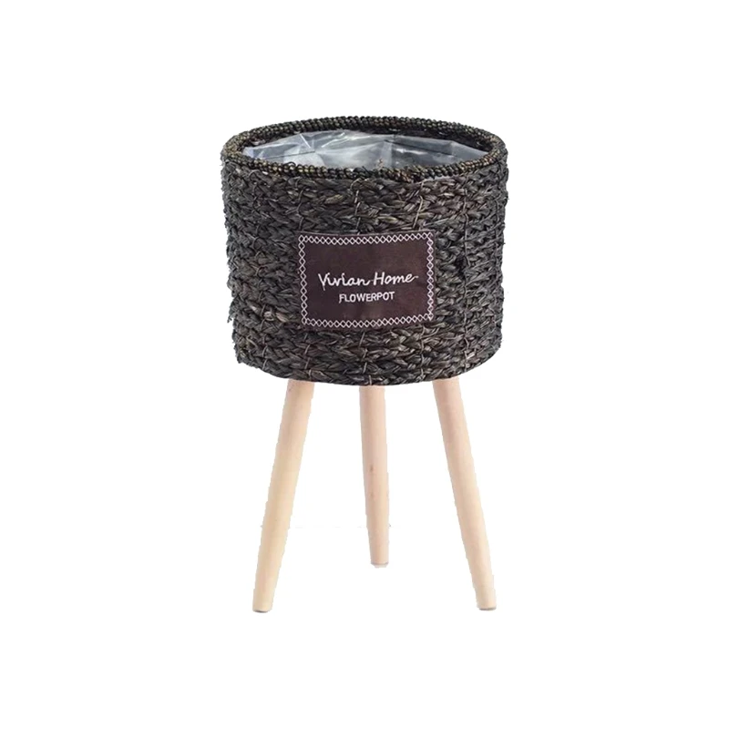 

Nordic Straw Laundry Picnic Storage Basket with Stand Handmade Flower Pot Plant Container Home Decoration