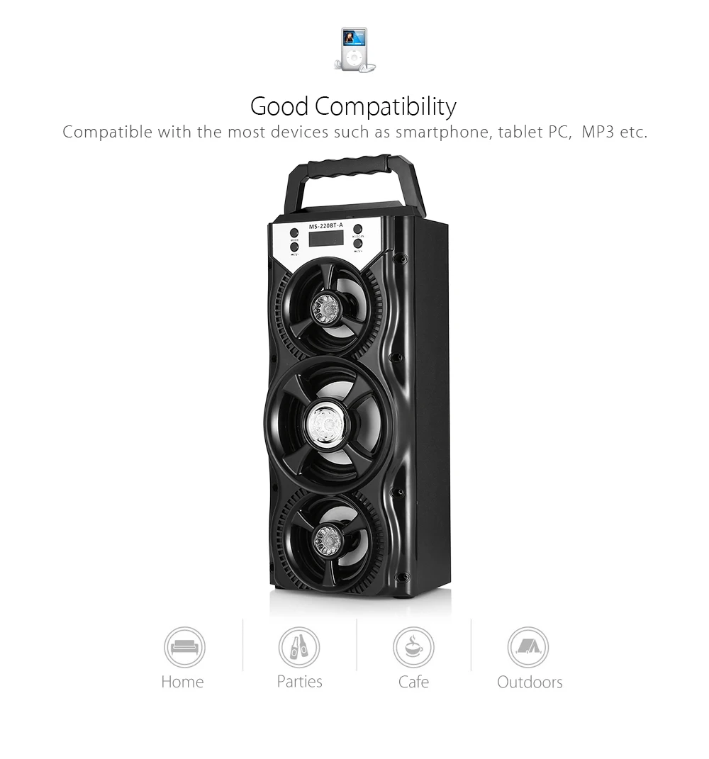 GBTIGER MS-220BT Bluetooth динамик с fm-радио AUX USB TF слот для карты портативный Bluetooth динамик с светодиодный подсветкой