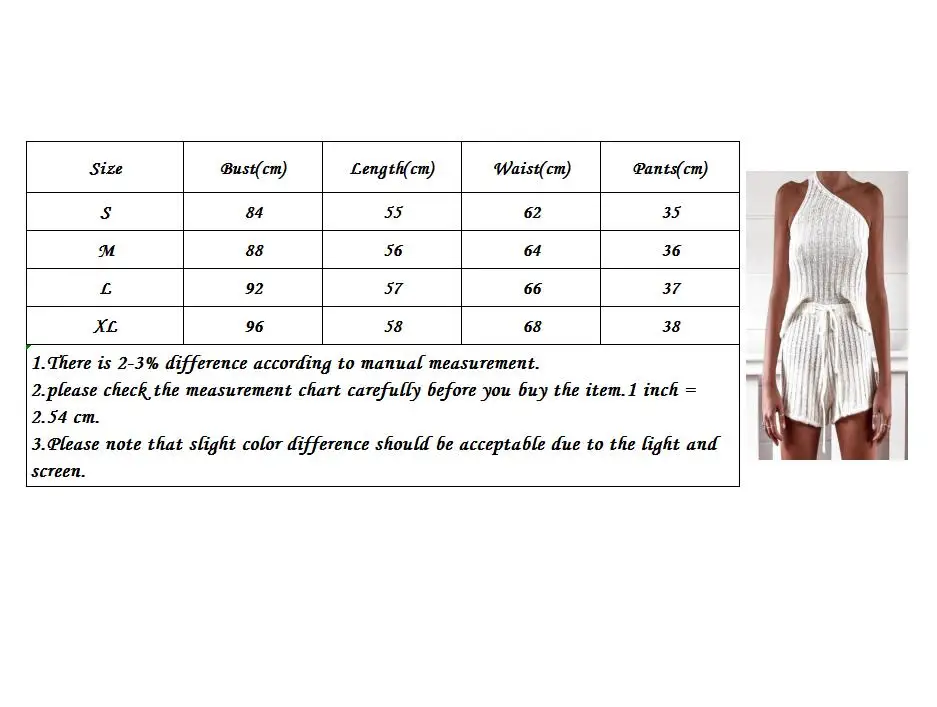 

Women Summer Casual Knitted Suit Sets Home Clothes V-Neck One Shoulder Vest Drawstring Pants 2 Piece Shorts Set