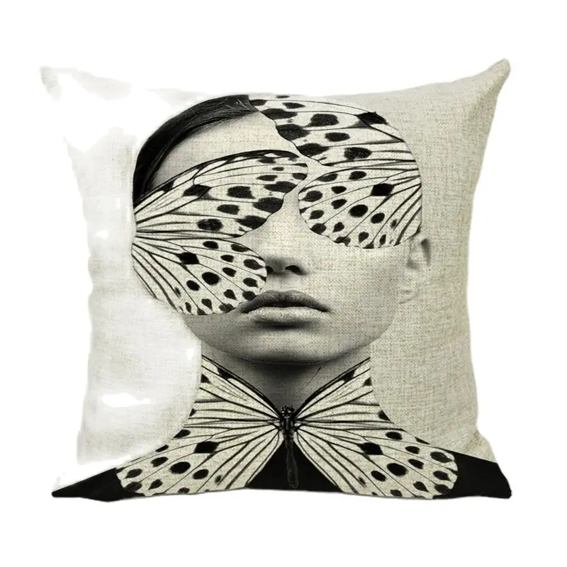 High Quality Cushion Cover Beautiful Girl and Flower Pillow Covers Chair 45X45Cm Cotton Linen Home Couch Seat Decor Eid Cojines | Дом и сад