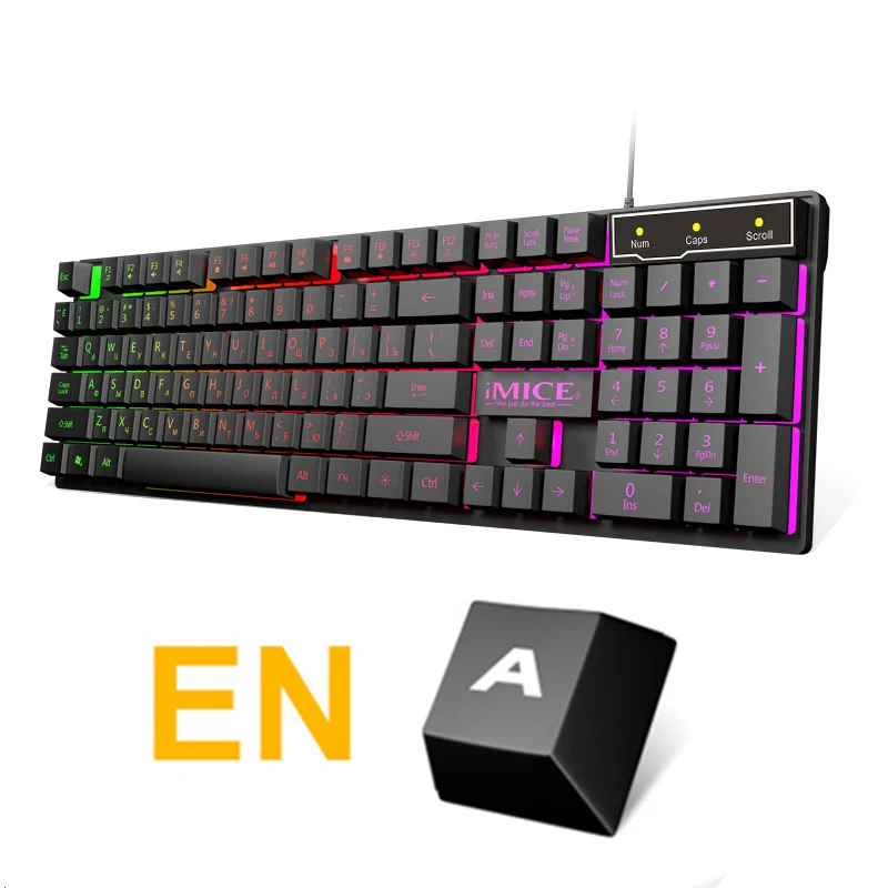 English Black IMice игровая клавиатура имитация механическая клавиатура с подсветкой русская геймерская Клавиатура проводная USB игровая клавиатура для компьютера - Цвет: English Black