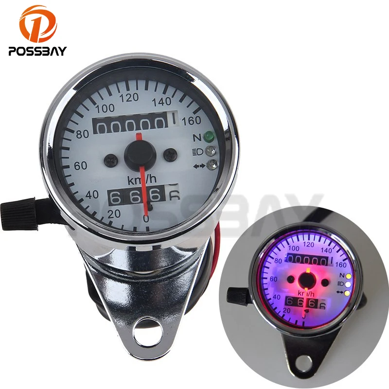 Posbay хромированный корпус белый циферблат Универсальный мотоцикл измеритель