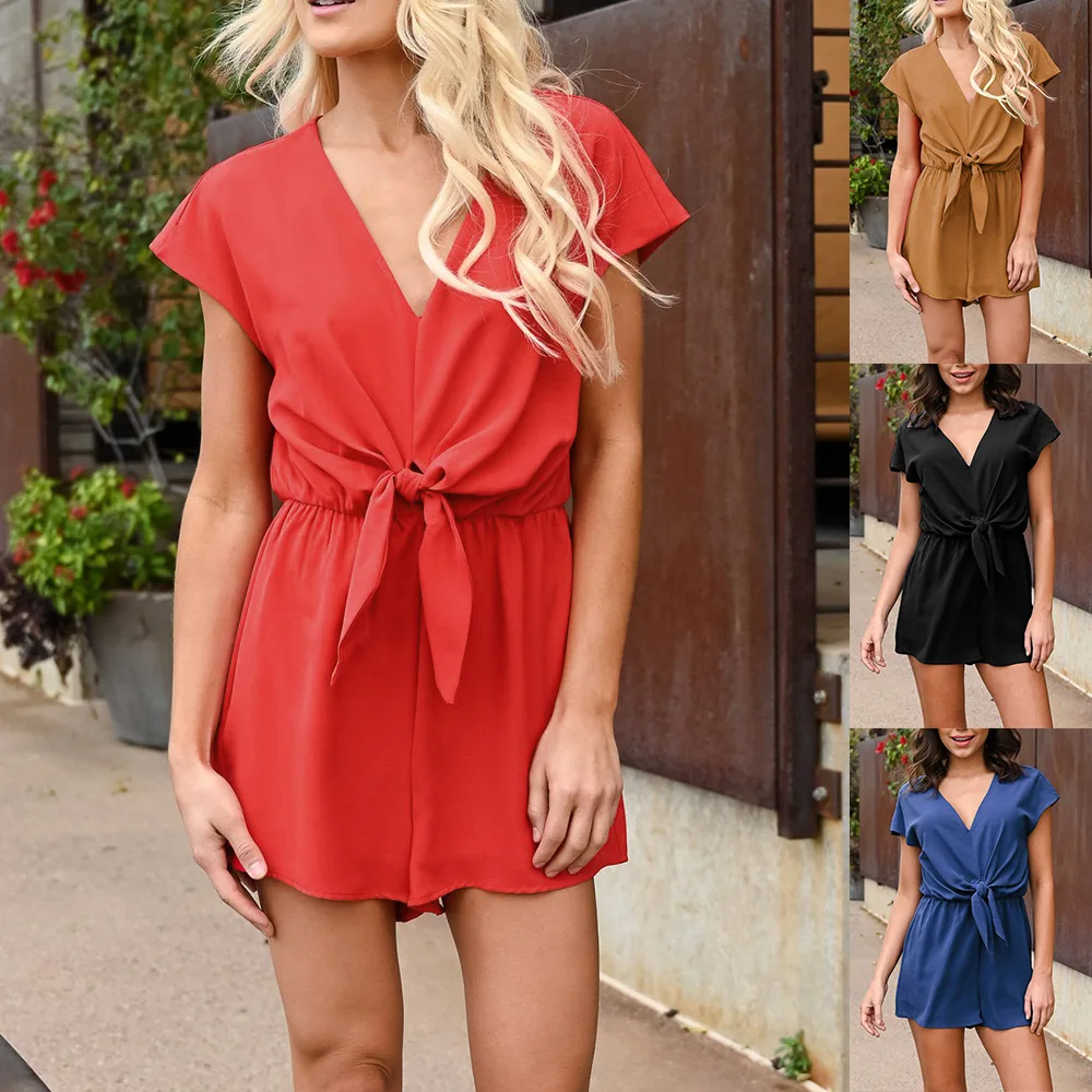 

Women overalls V-neck Sexy Bandage jumpsuit Casual Loose Chiffon Playsuits Fashion jumpsuits for women 2020 Plus size bodysuit