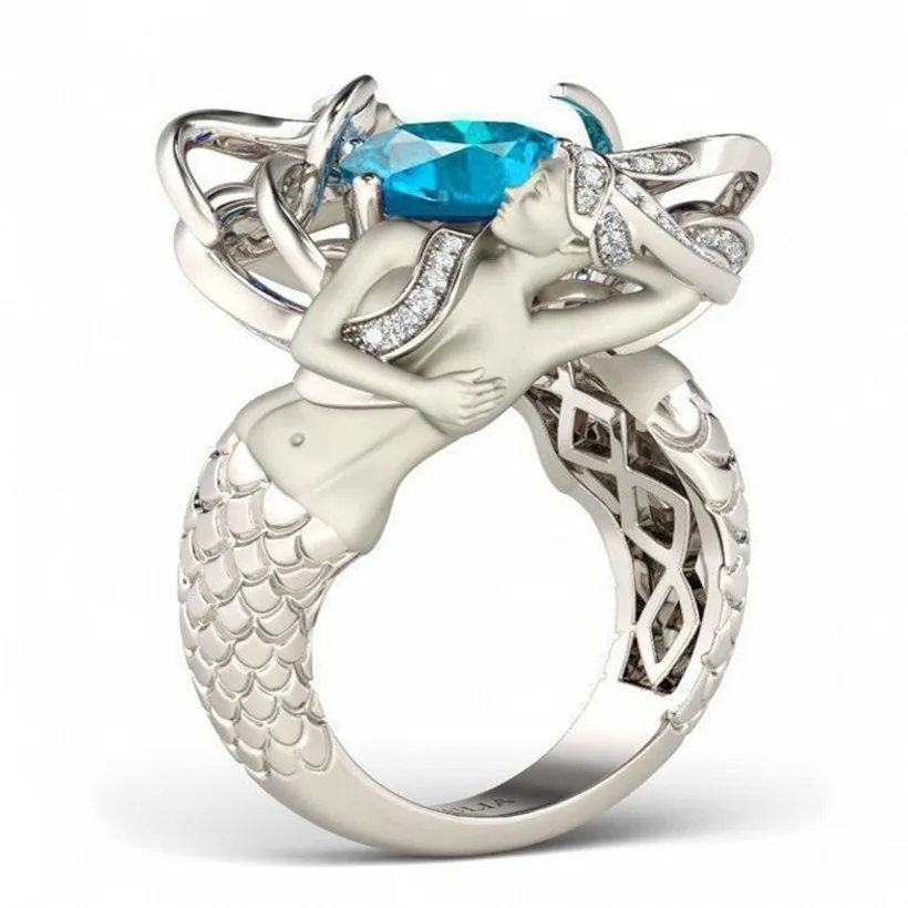Promotion!!! Wedding Ring Jewelry Mermaid Sky Blue Birthstone 925 Sterling Silver for Women Size 5-10 Drop shipping | Украшения и