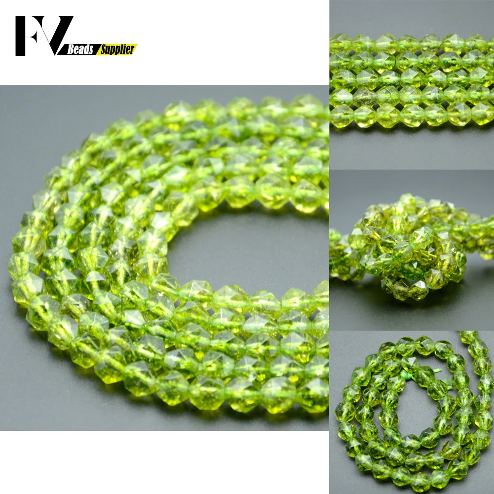 

Wholesale 6 8 10mm Natural Stone Faceted Peridot Spacer Round Beads For Jewelry Making DIY Bracelets Necklace Needlework 15"