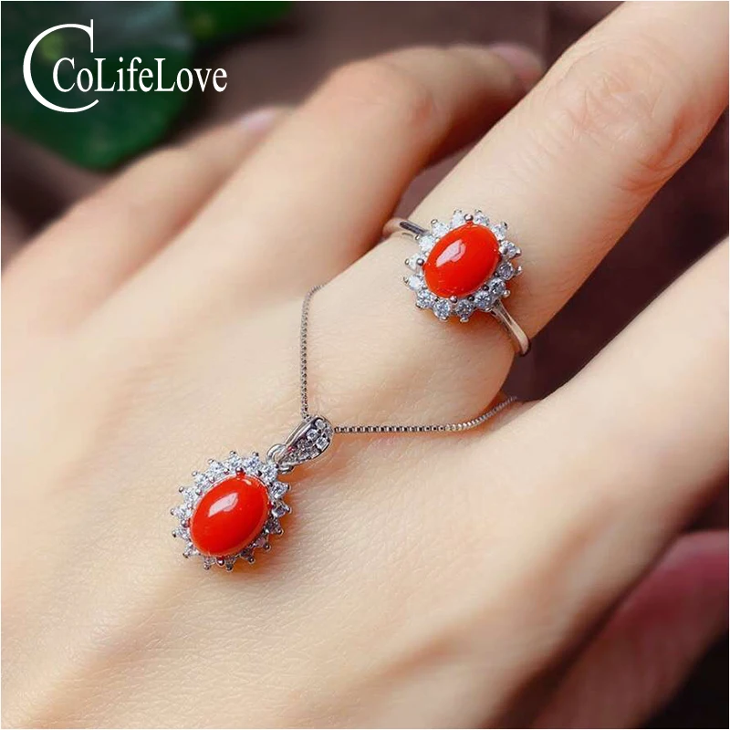 Ювелирные изделия CoLife Classic 925 серебряный красный коралл набор ювелирных изделий