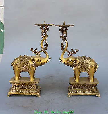 12 &quotКитайский бронзовый медь JiXiang слон дракон подсвечник пара ваза изваяние