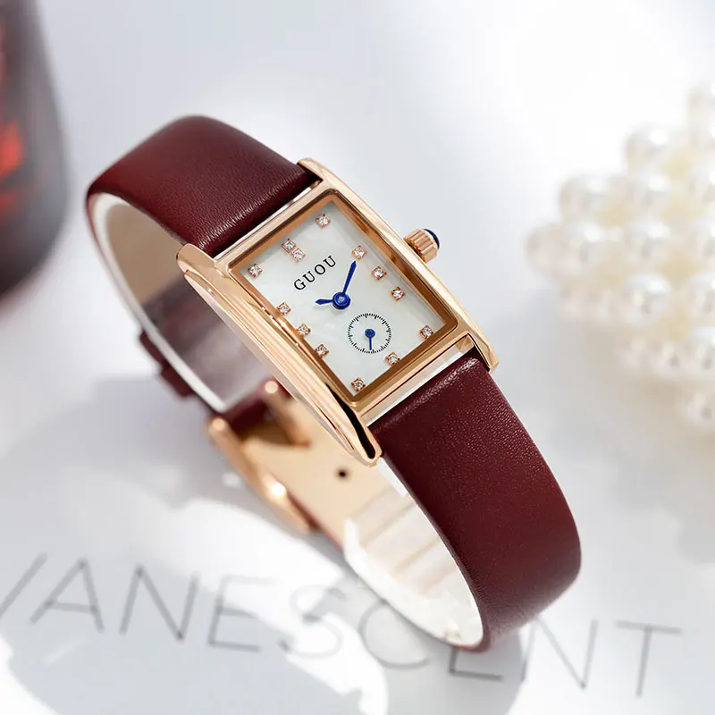 

Часы женские кварцевые с мини-циферблатом, 25 мм, с кожаным ремешком