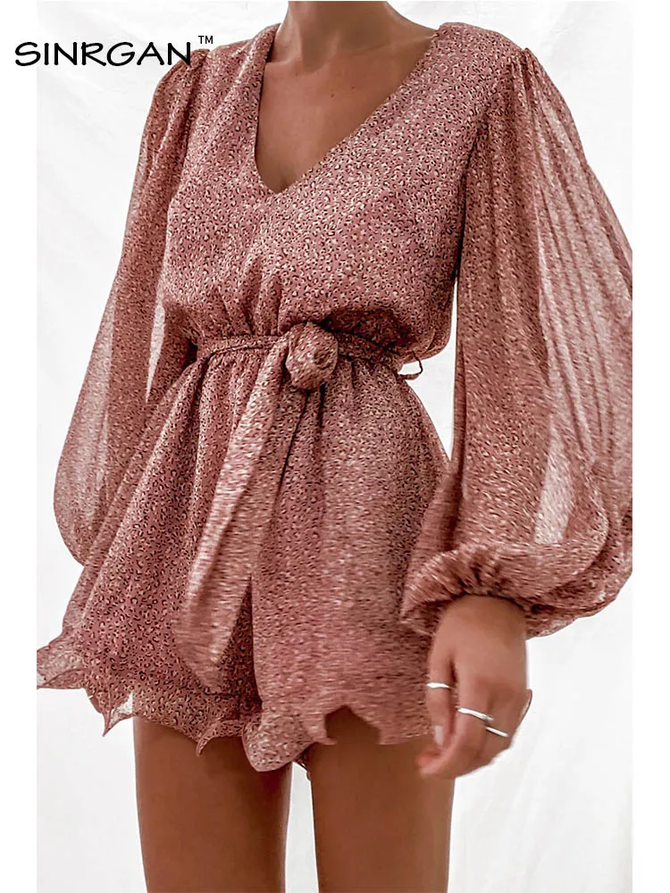 Женский шифоновый комбинезон SINRGAN пикантный с цветочным принтом и V образным