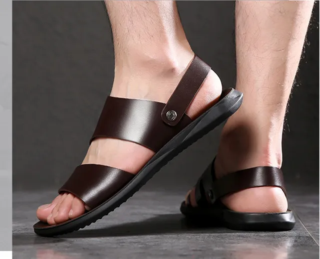 Мужские сандалии из натуральной телячьей кожи летние шлепанцы крутая мужская