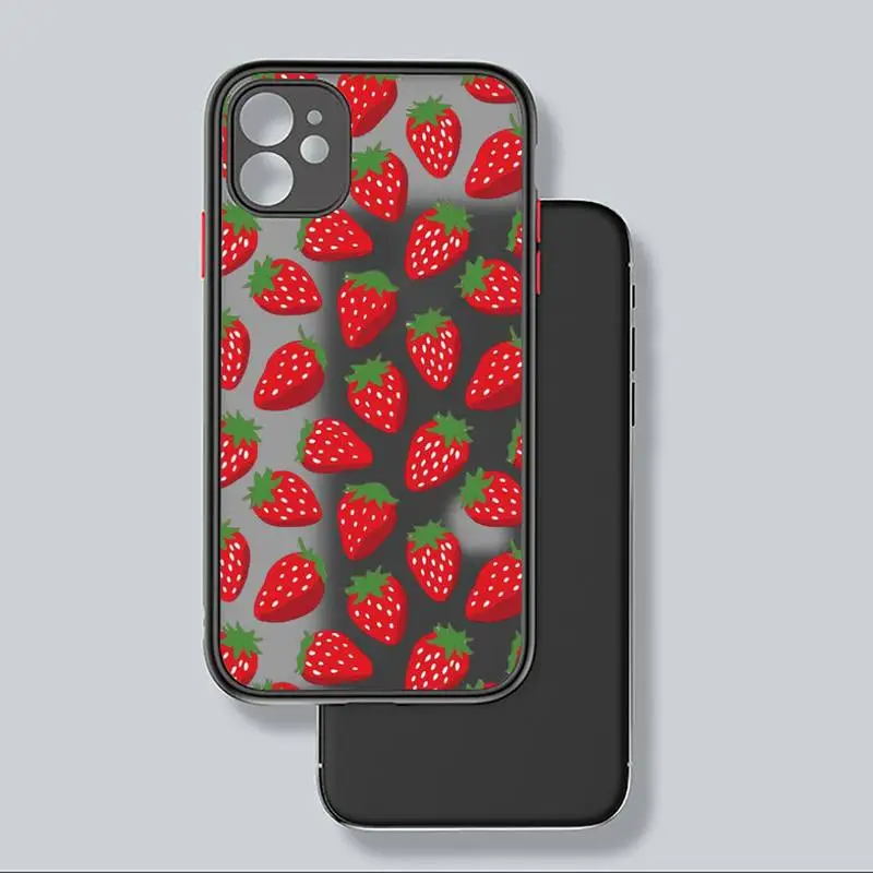 

Cute Strawberry Cherry Phone Case Matte Transparent for iPhone 7 8 11 12 s mini pro X XS XR MAX Plus coque
