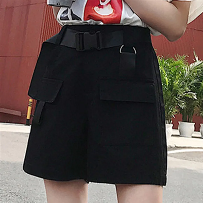 Шорты карго женские с завышенной талией винтажные однотонные шорты хаки поясом и