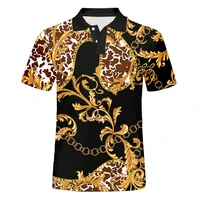 ifpd fashion mens luxury buttons shirt summer 3d golden chain print streetwear oversize baroque style short sleeve casual wear