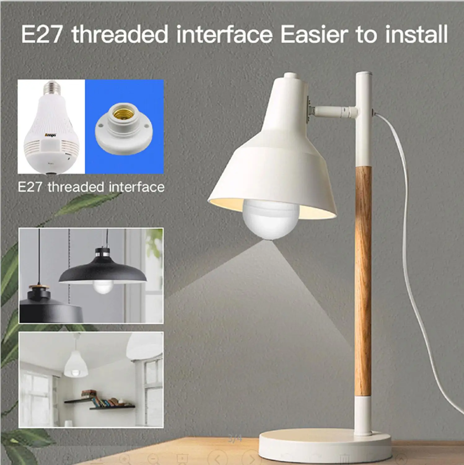 Мини Wi-Fi камера 360 панорамная с лампочкой рыбий глаз 960P для видеонаблюдения