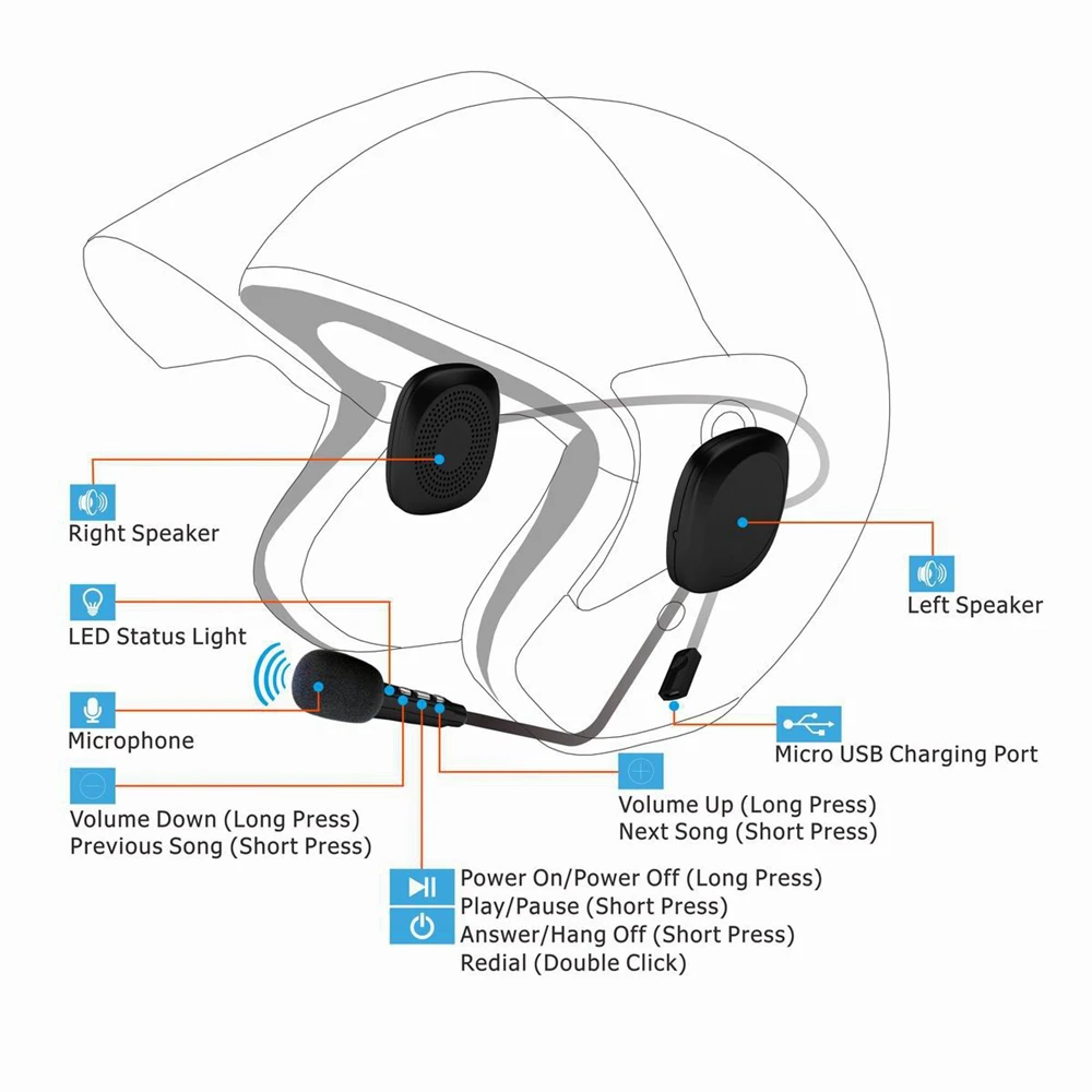 Bluetooth гарнитура для мотоциклетного шлема водонепроницаемая 50 м|Наушники шлемов| |