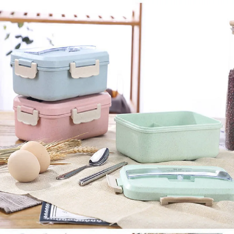 

Microwave Lunch Box Wheat Straw Dinnerware Food Storage Container Children Kids School Office Portable Bento Box Lunch Bag