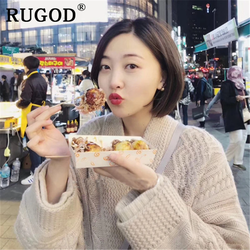RUGOD Auturm vintage solid knitted cardigan sweater women Korean batwing sleeve lace up ladies coat 2019 winter clothes |