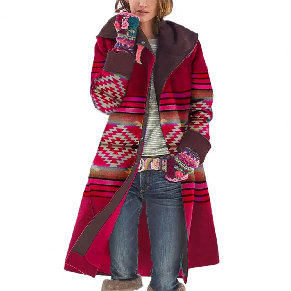 

Женские длинные пальто с этническим принтом, женские осенне-зимние толстые плюшевые куртки с капюшоном, пальто, свободная теплая ветровка н...