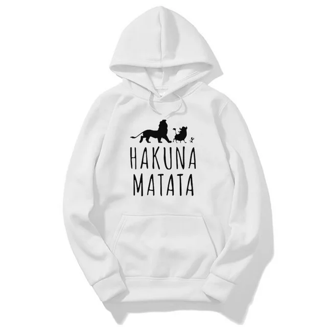 Hakuna Matata флисовая толстовка женская Повседневная флисовая толстовка Король Лев Harajuku пуловер животные толстовки Великобритания - Цвет: White
