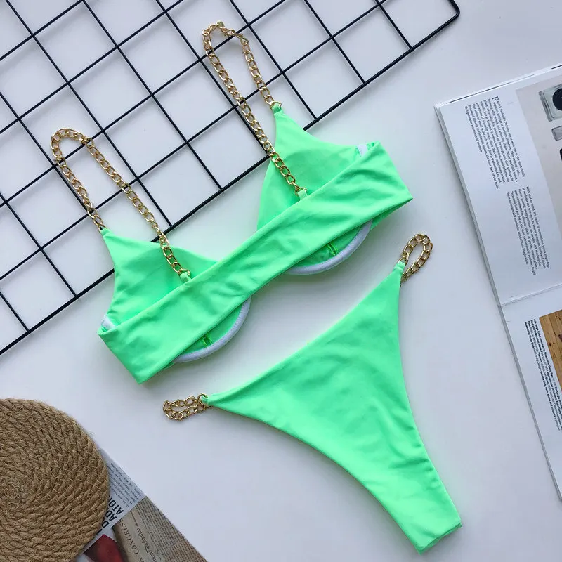 

Push up Thong Bikinis 2021 Sexy Women Swimsuit Solid Swimwear Female Black Bikini Set Bathing Suit Beachwear