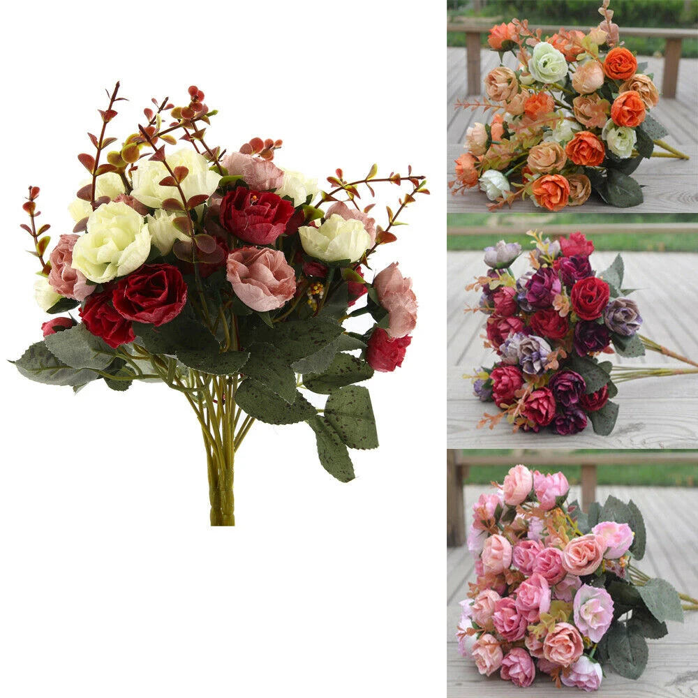 

2 Bouquets Artificial Hand-made Flowers And Fake Silk Bunches for Home Wedding Bouquets Fake Silk Flowers